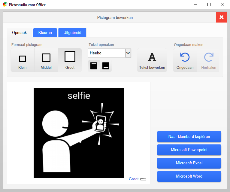 Screenshot pictogram 'selfie' bewerken met Pictostudio voor Office.