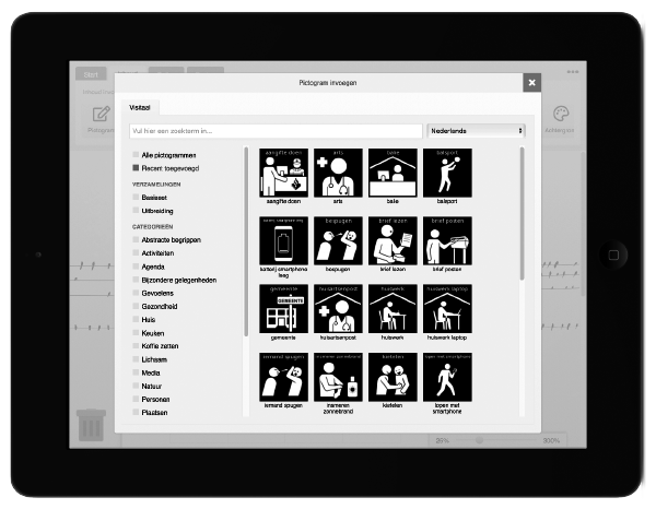 Foto iPad met scherm 'pictogram toevoegen' in Pictostudio Pro