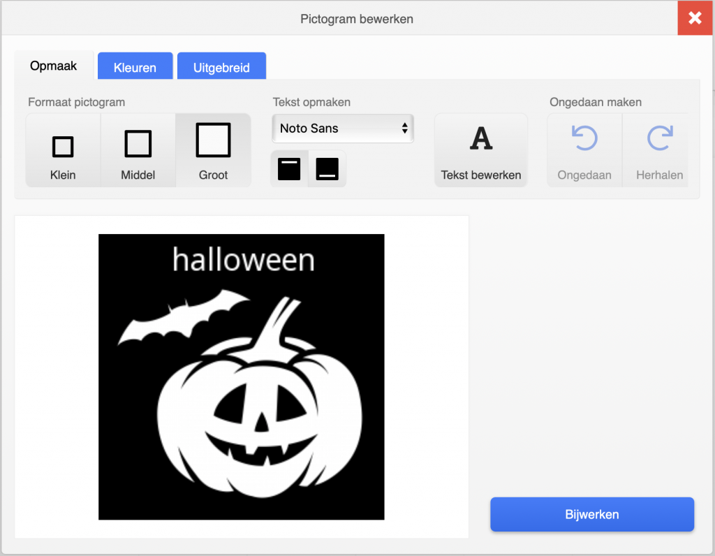 Screenshot pictogram 'halloween' bewerken met Pictostudio voor Office.