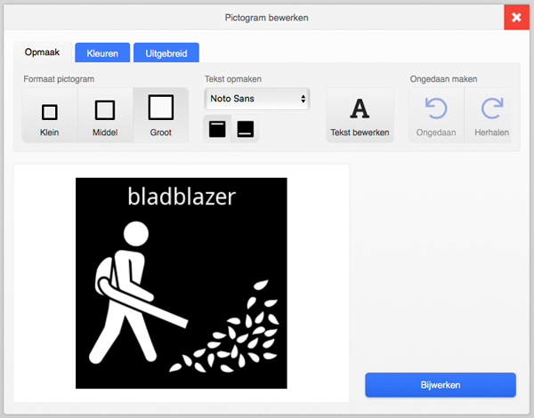 Screenshot pictogram 'bladblazer' bewerken met Pictostudio voor Office.
