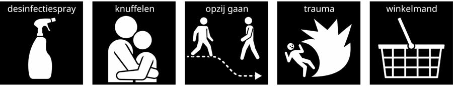 Coronapictogrammen, winkelmand, pictogram opzij gaan