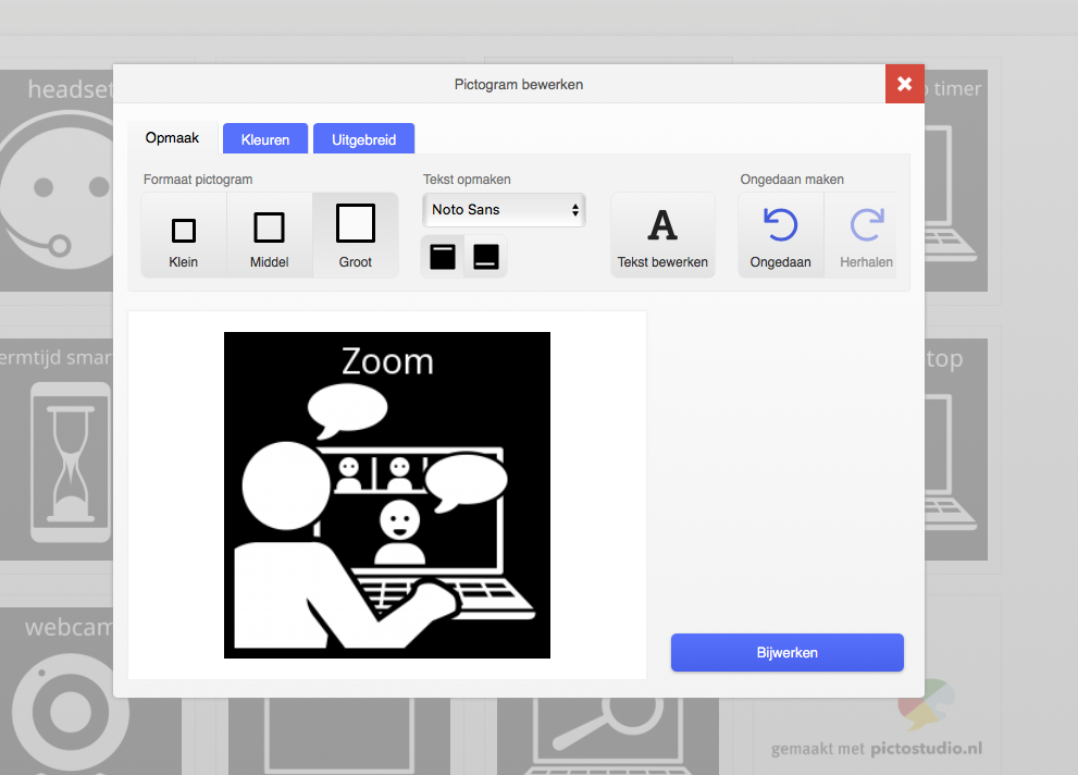 Screenshot pictogram 'Zoom' bewerken in Pictostudio Pro.