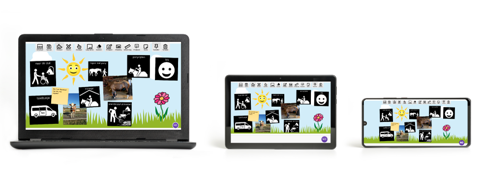 PictoCanvas op een laptop, tablet en mobiele telefoon.