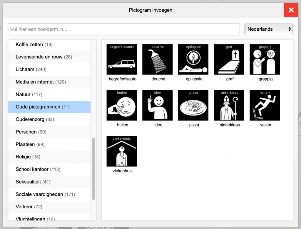 Screenshot 'oude pictogrammen' in Pictostudio Pro en Pictostudio voor Office.