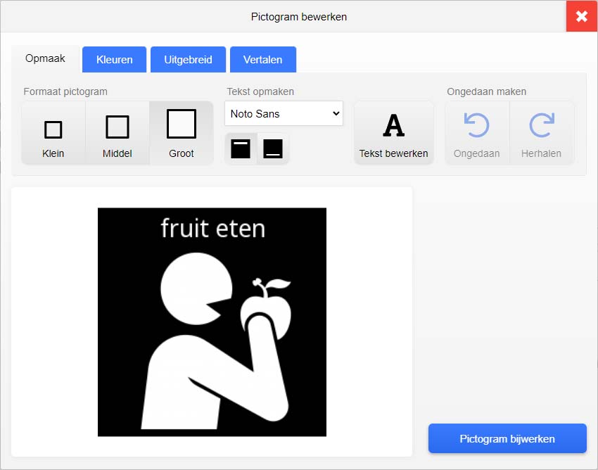 Screenshot pictogram 'fruit eten' bewerken.