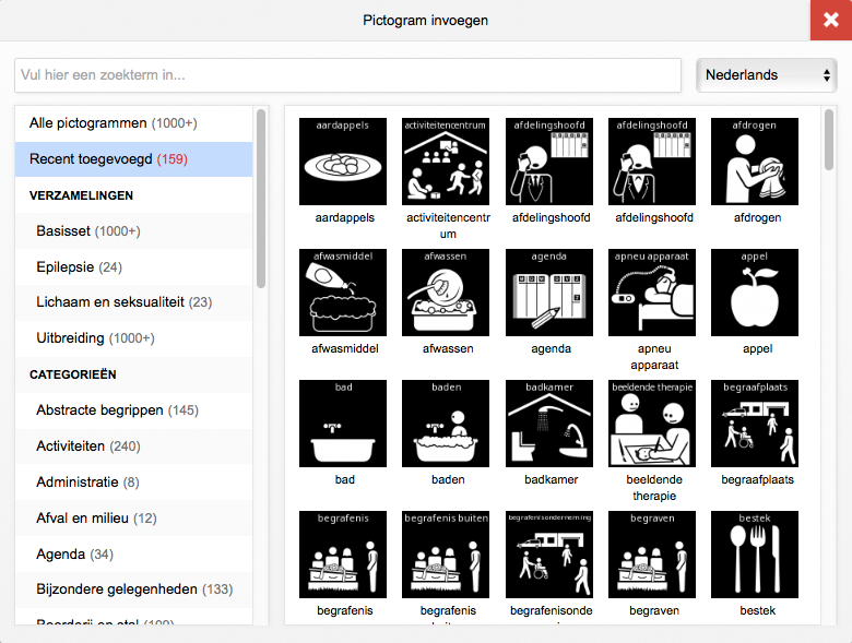 Screenshot Pictostudio Pro recent toegevoegde pictogrammen
