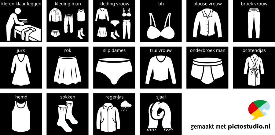 Diverse Visitaal-pictogrammen voor kleding.